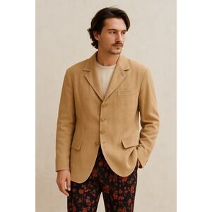 MerChant VTG Mens Sport Coat Size L Suede-Feel Khaki Retro Rustic Techwear 70s